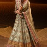 Sage Green Zardozi Pishwas Maxi with Crystal & Swarovski Embellishment