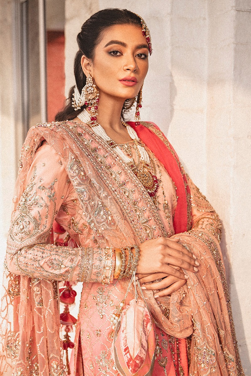 Mojgan – Peach Ombre Farshi Gharara Bridal Ensemble - Image 4