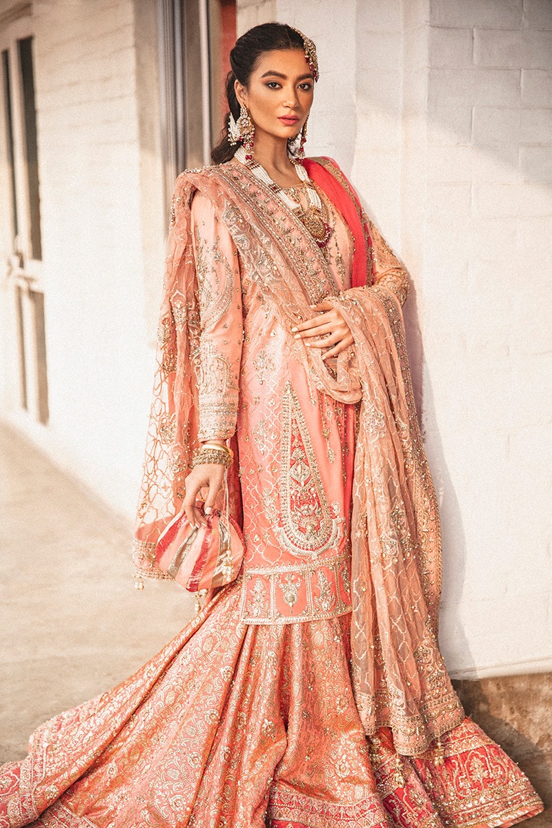 Mojgan – Peach Ombre Farshi Gharara Bridal Ensemble - Image 3