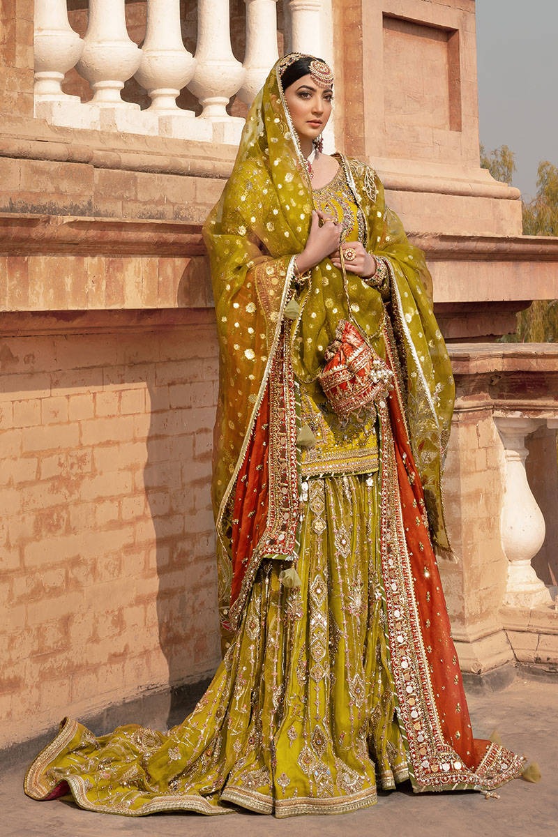 Zarafshan – Lime Green Farshi Gharara Bridal Ensemble - Image 6