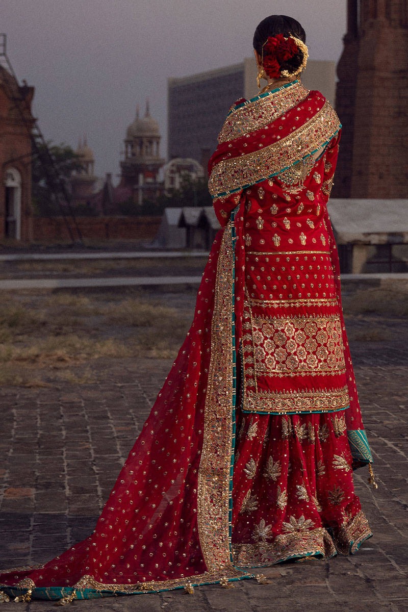 Abroo – Scarlet Peacock Gharara Bridal Ensemble - Image 3