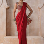 Regal Scarlet Pre-Draped Saree with Embellished Blouse