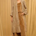 Gilded Ochre Velvet Long Coat & Palazzo Ensemble