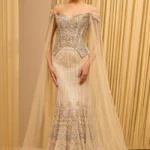 Champagne Corset & Mermaid Gown with Ethereal Capes