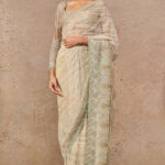 Ivory & Sage Geometric Filigree Saree