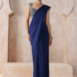 Midnight Cobalt Hand-Embellished Saree Ensemble