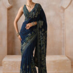 Teal Artisanal Hand-Embellished Saree